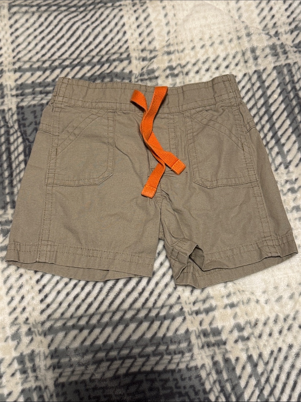Baby Tan khaki Cotton Shorts with Orange faux drawstring.